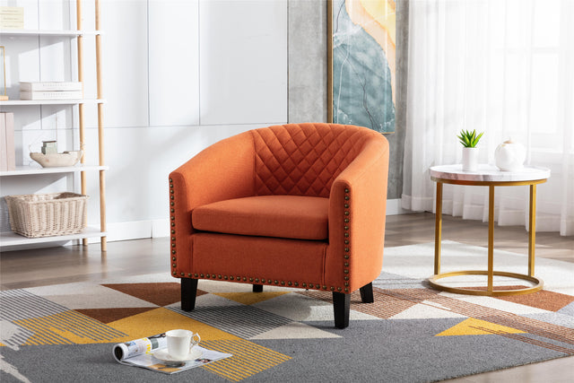 COOLMORE accent Barrel chair living room chair with nailheads and solid wood legs  Orange  linen