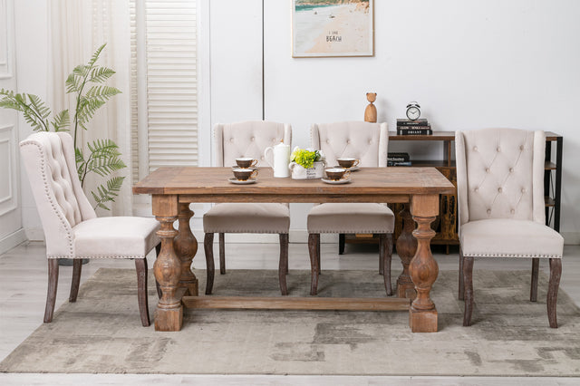 A&A Furniture,Wingback Dining Chair，Traditional Tufted Upholstered America Luxury Chairs， Country Cottage Farm Beach Dining Kitchen Vintage Style Side Chair, Velvet Fabric Wood, Set of 2，Beige