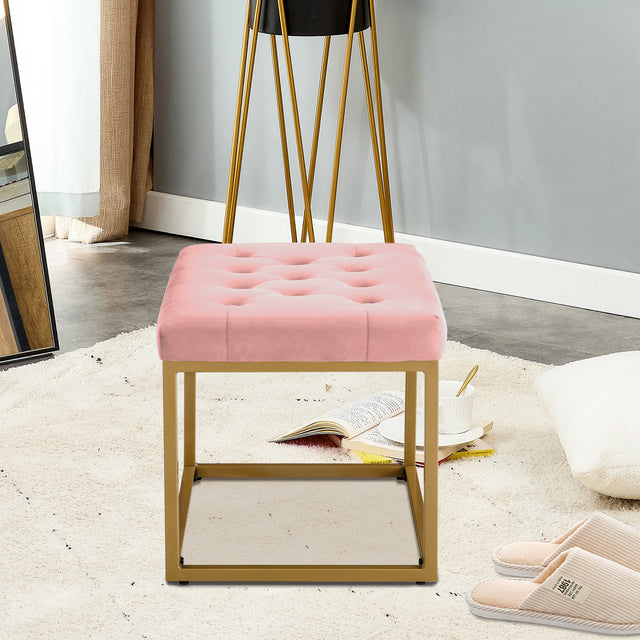 Velvet Shoe Changing Stool, Footstool, Square Cushion Foot Stool, Sofa stool, Rest stool,Low Stool .Step Stool, Small Footrest .Suitable for Clothes Shop,Living Room, Porch, Fitting Room.Pink Bench