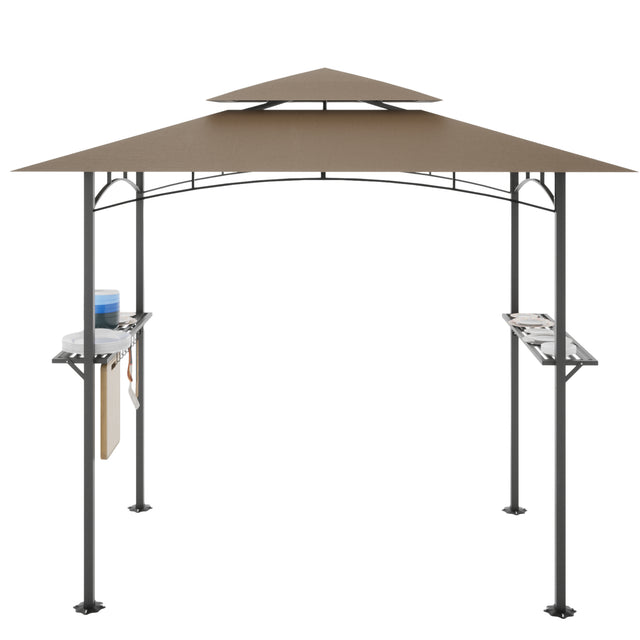 8 x 5 FT Grill Gazebo Grill Canopy Double Tiered BBQ Gazebo Outdoor BBQ Canopy, Khaki