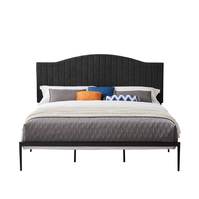 B111 King bed Beautiful line stripe cushion headboard  Strong iron frame with high temperature paint