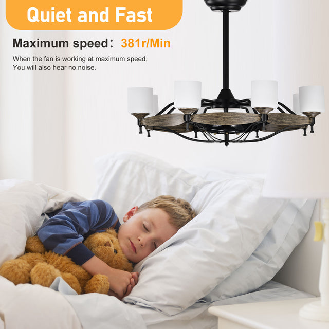 Matte Black Ceiling Fans With Remote Control 8 lights, DC Motor, 3 ABS Blades, Multi-Speed, Reversible Airflow, Timing and Anti-theft function, indoor transitional Ceiling Fan, ETL&FCC Certification