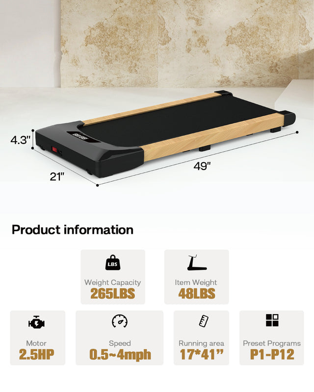 Under Desk Treadmills Walking Pad, 265LBS Capacity Portable Treadmill with Remote Control and LED Display Electric Running Machine for Home Office Exercise Walking Jogging Installation Free