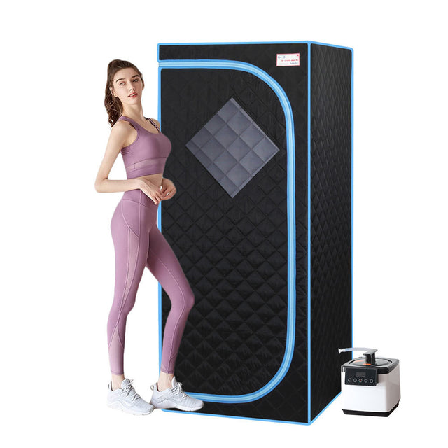 Full Size Portable Black Steam Sauna tent–Personal Home Spa, with Steam Generator, Remote Control, Foldable Chair, Timer and PVC Pipe Connector Easy to Install.Fast heating, with FCC Certification