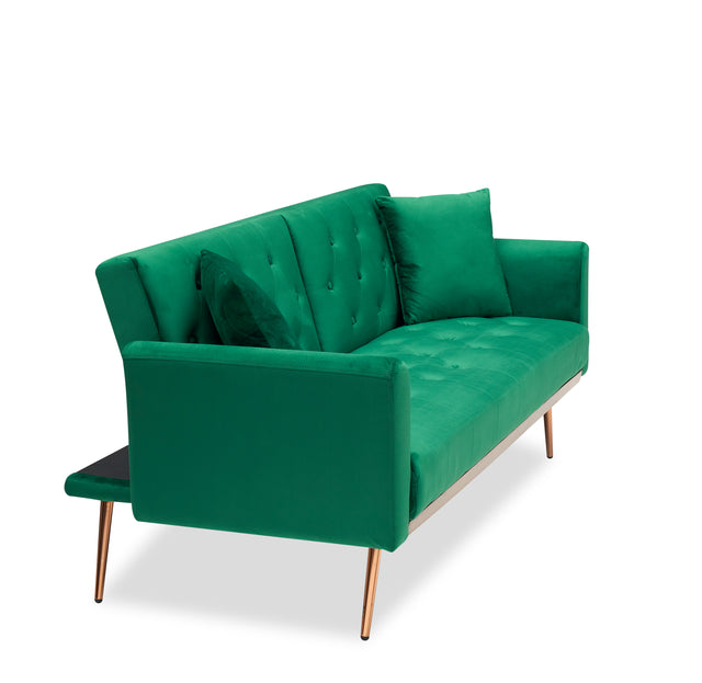 Green Folding Living Room Sofa Bed with Midfoot Including Two Pillows