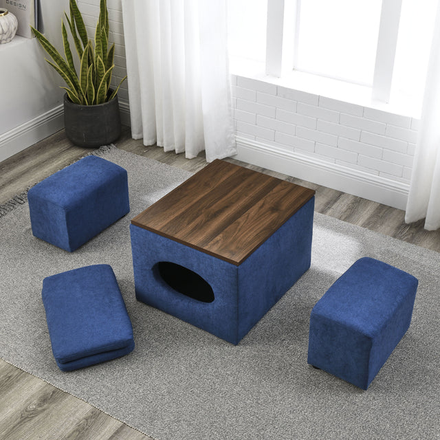 [Video] Welike 25"W Modern design hollow storage ottoman, upholstery, coffee table, two small footstools, easy storage and wide use