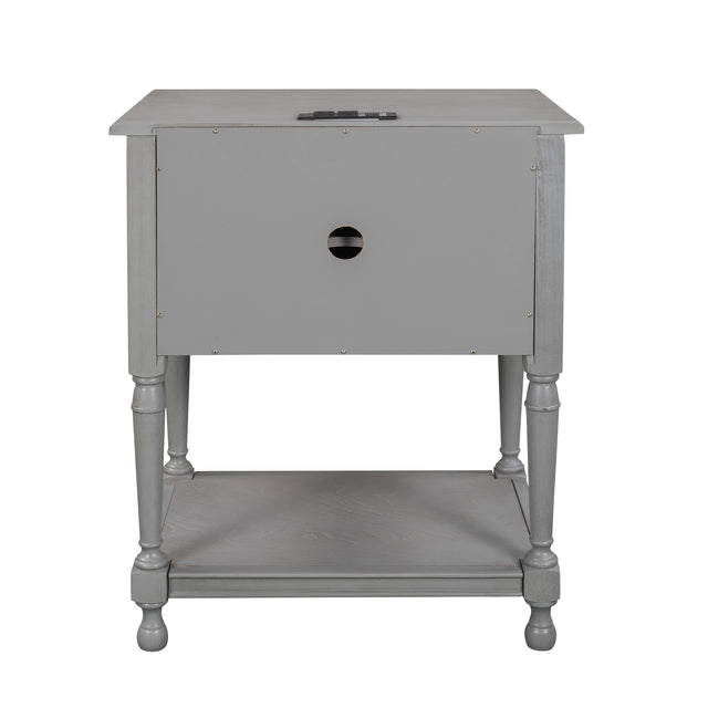 Versatile Nightstand with Two Built-in Shelves Cabinet and an Open Storage, USB Charging Design, Gray