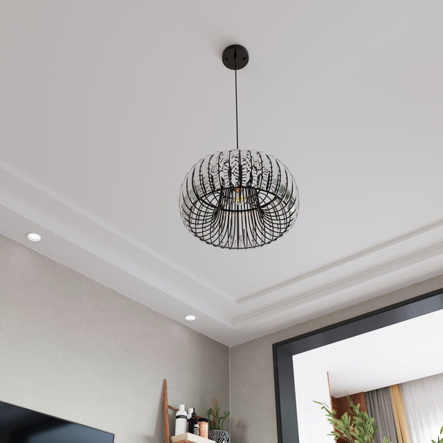 Modern Oblate Black Crystal Chandelier Fixture，Ceiling Pendant light for Living Room, Bedroom, Kitchen, Dining Room, Hallway，Adjustable Color Temperature，Dimmable，120V，E26，W16.5*L31.5