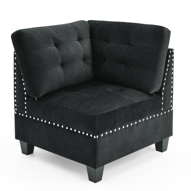 L shape Modular Sectional Sofa，DIY Combination，includes Three Single Chair and Three Corner ，Black Velvet.