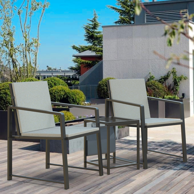 Outdoor Patio Furniture 3 pieces Set Garden Armchair Coffee Side Table,Black Frame, Modern Design