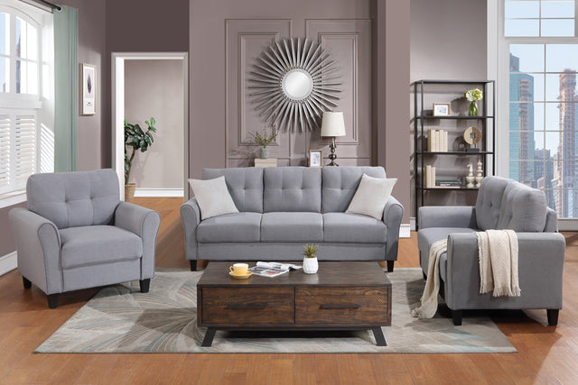 Modern Living Room Sofa Set Linen Upholstered Couch Furniture for Home or Office ,Light Grey-Blue,(1+2+3-Seat,Old Sku:SG000373AAA)