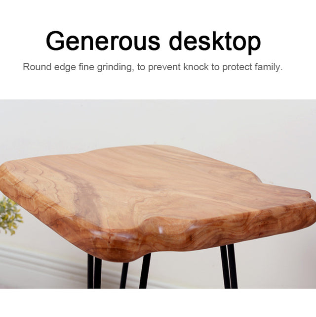 Natural Edge Side Table,Solid Wood Coffee Table Side Table Bedside Table Bedside Table Retro Square Iron Frame Support Solid Wood Cedar Coffee Table