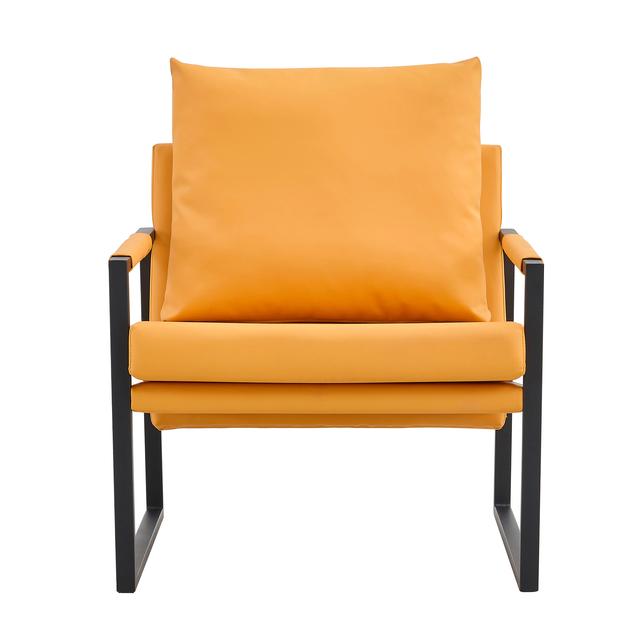 PU Leather Accent Arm Chair Mid Century Modern Upholstered Armchair with Metal Frame Extra-Thick Padded Backrest and Seat Cushion Sofa Chairs for Living Room ( orange PU Leather + Metal Frame + Foam)