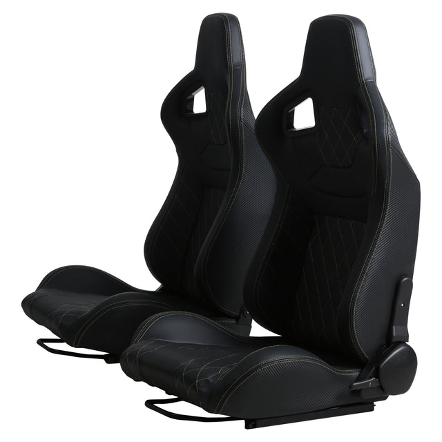 2-Piece Ergonomic Racing Seats with Adjustable Double Slides,PVC Racing Simulator Game Seats,Black