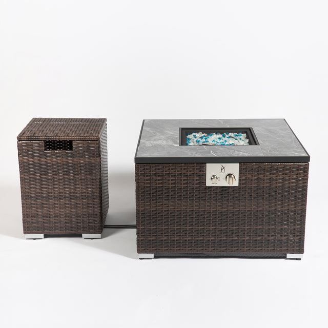 32in Square Fire Table with Ceramic Tile Tabletop with Propane Tank Cover