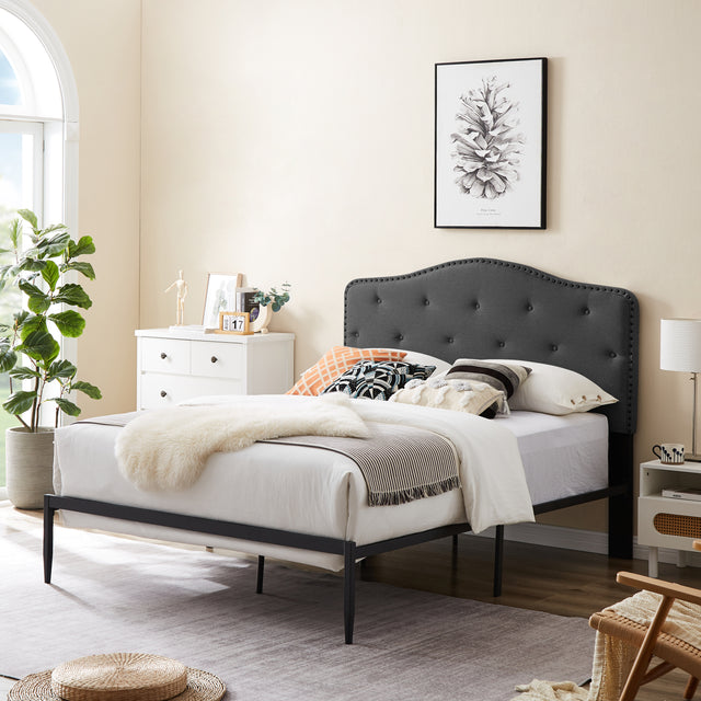 B113 Full bed, Beautiful headboard with buttons  Strong iron frame with high temperature paint