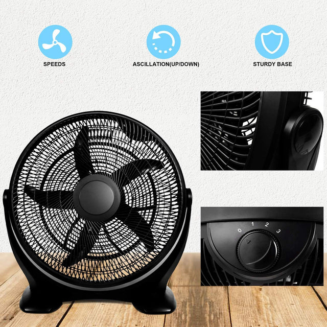 Simple Deluxe 20 Inch 3-Speed Plastic Floor Fans Oscillating Quiet for Home Commercial, Residential, and Greenhouse Use, Outdoor/Indoor, Black