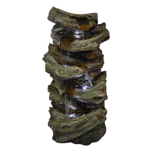 Indoor Outdoor  5-Tier Floor Rack Water Fall Fountain with White LED Light for Patio Yard Garden Lawn