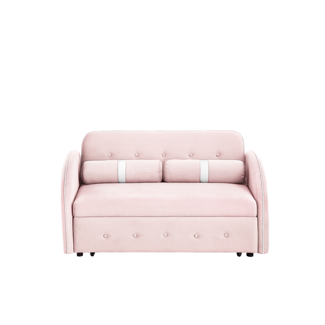 Modern 55.5" Pull Out Sleep Sofa Bed 2 Seater Loveseats Sofa Couch with side pockets, Adjsutable Backrest and Lumbar Pillows for Apartment Office Living Room