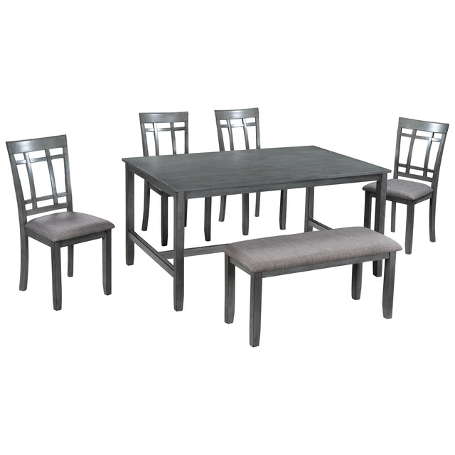 TOPMAX 6 Piece Wooden Dining Table set, Kitchen Table set with 4 Chairs and Bench, Farmhouse Rustic Style, Antique Graywash