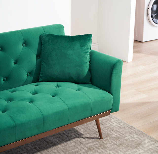 Green Folding Living Room Sofa Bed with Midfoot Including Two Pillows