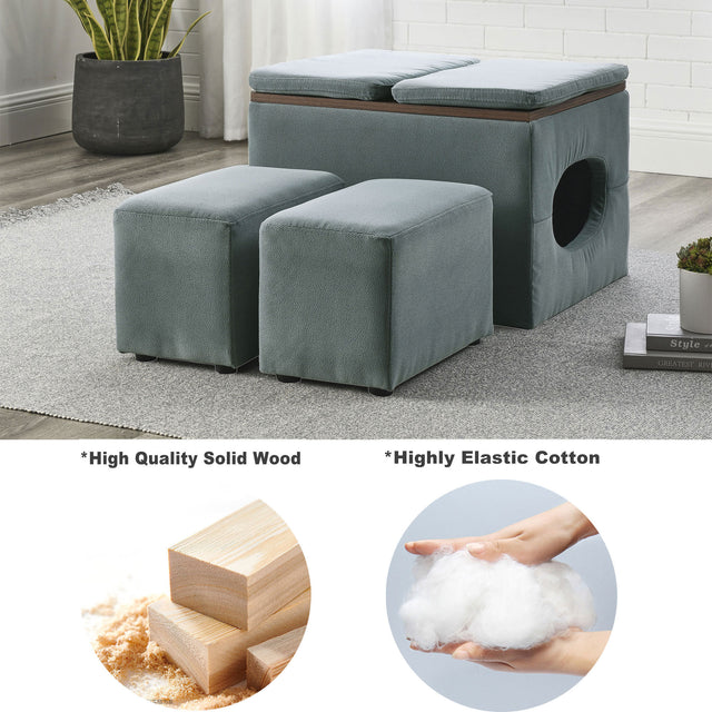 [Video] Welike Waterproof, oil-proof, scratch-proof 25"W Modern design hollow storage ottoman, upholstery, coffee table, two small footstools, easy storage and wide use