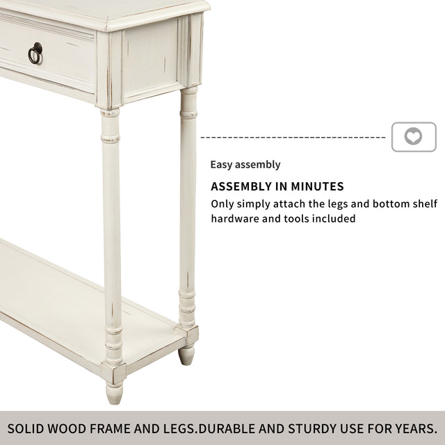 TREXM Console Table Sofa Table with Drawers for Entryway with Projecting Drawers and Long Shelf (Antique White)