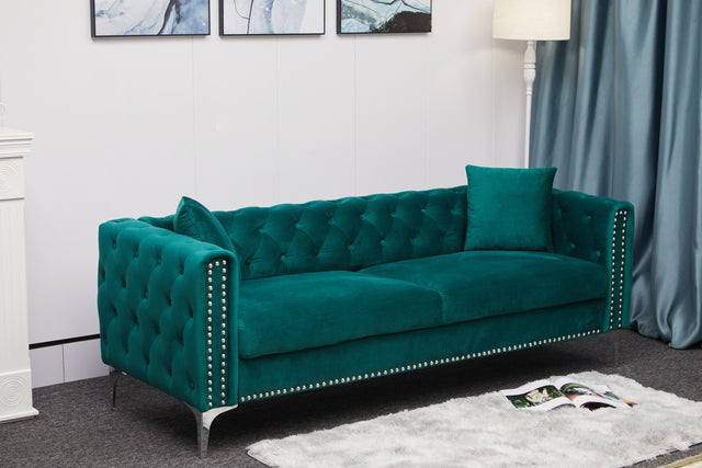 2155 sofa includes 2 pillows 78" green velvet sofa for small spaces