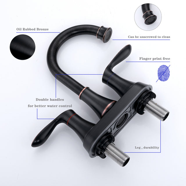 2-Handle 4-Inch Oil Rubbed Bronze Bathroom Faucet, Bathroom Vanity Sink Faucets with Pop-up Drain and Supply Hoses