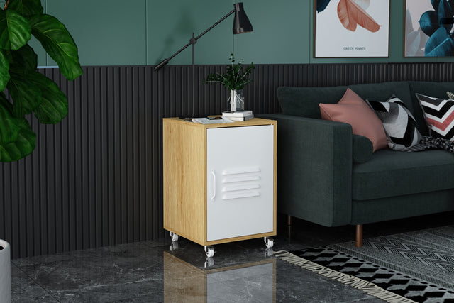 Moline wheel cabinet, 1-Door Stand, Industrial Bedside Table
