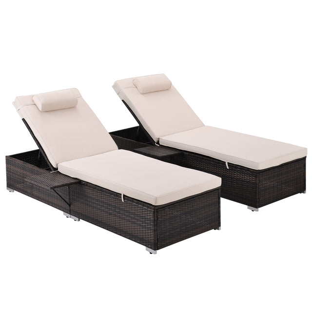 SAME AS W213S00074 :Outdoor PE Wicker Chaise Lounge - 2 Piece patio lounge chair; chase longue; lazy boy recliner; outdoor lounge chairs set of 2;beach chairs; recliner chair with side table