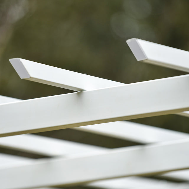 GO 10’ x 10’ White Iron Pergola Gazebo for Vines Pure Iron Chic Lid Cover Design Sleek Seams Hidden Joints Elegant White Trellis