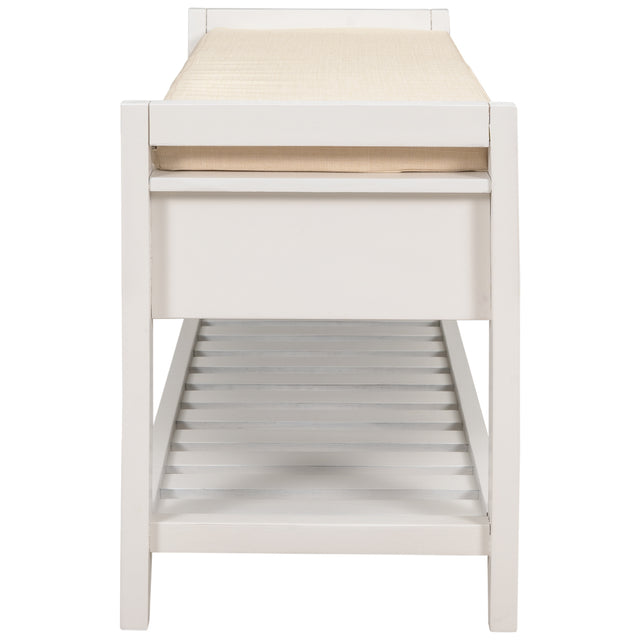 TREXM  Shoe Rack with Cushioned Seat and Drawers, Multipurpose Entryway Storage Bench (White)