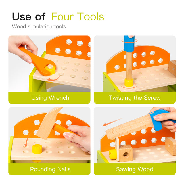 Wooden Play Tool Workbench Set for Kids Toddlers