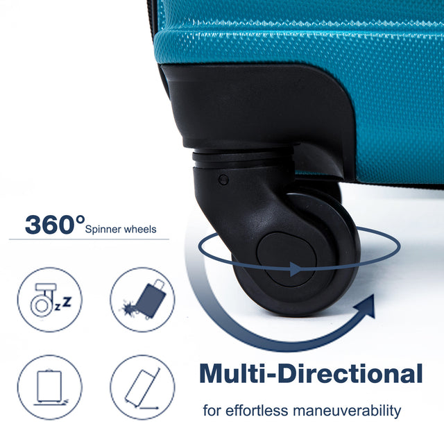 Expandable 3 Piece Luggage Sets ABS Lightweight Suitcase with Two Hooks, Spinner Wheels, TSA Lock, (20/24/28) Cyan