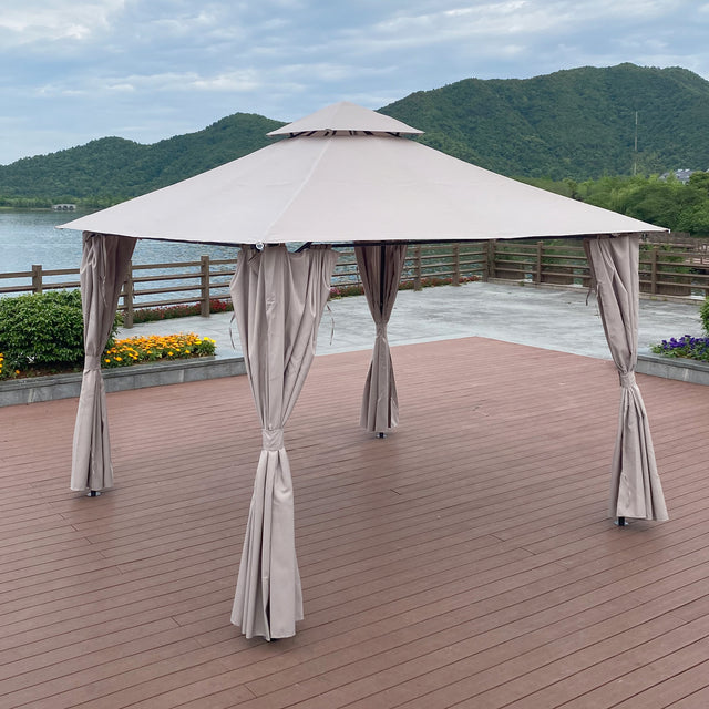 10x10 Ft Outdoor Patio Garden Gazebo Canopy, Outdoor Shading, Gazebo Tent With Curtains