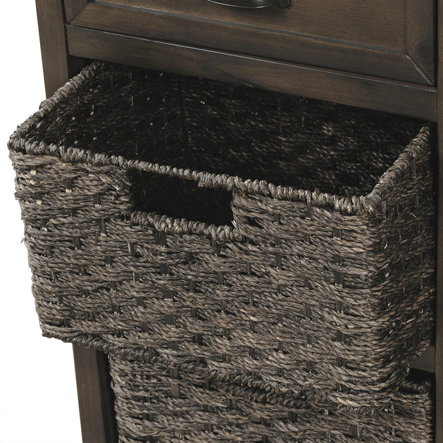 TREXM Rustic Storage Cabinet with Two Drawers and Four  Classic Rattan Basket for Dining Room/Living Room (Brown Gray)
