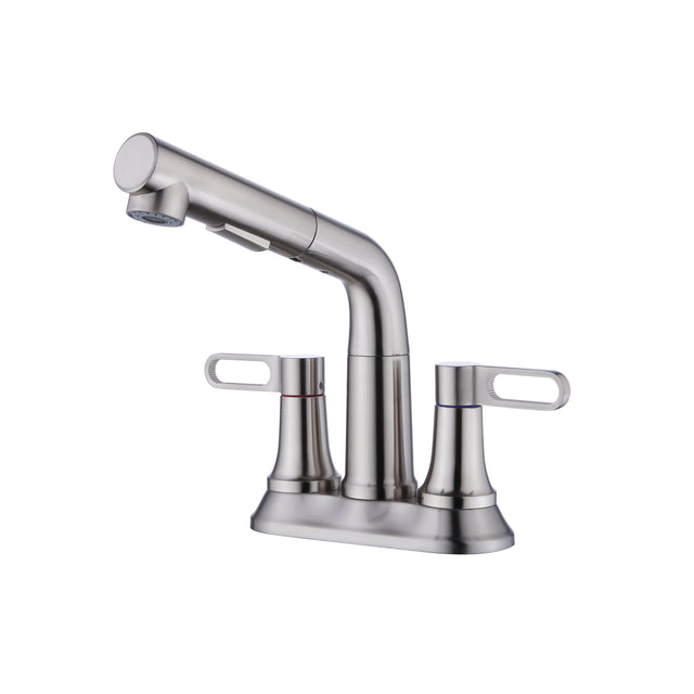 2 Handle Bathroom Sink Faucet 3 Hole with Pull Out Sprayer, Centerset Bathroom Faucets, 4 Inch Centerset Bathroom Faucet with Retractable Hose, Hot and Cold Water Mixing Faucet