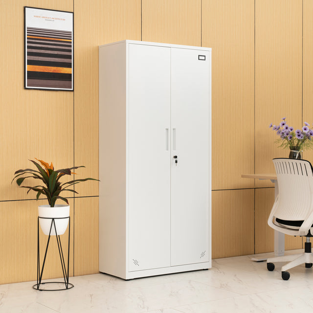High Storage Cabinet with 2 Doors and 4 Partitions to Separate 5 Storage Spaces, Home/ Office Design