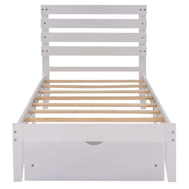 Twin Size Platform Bed with Drawer, White(New SKU:WF288467AAK)