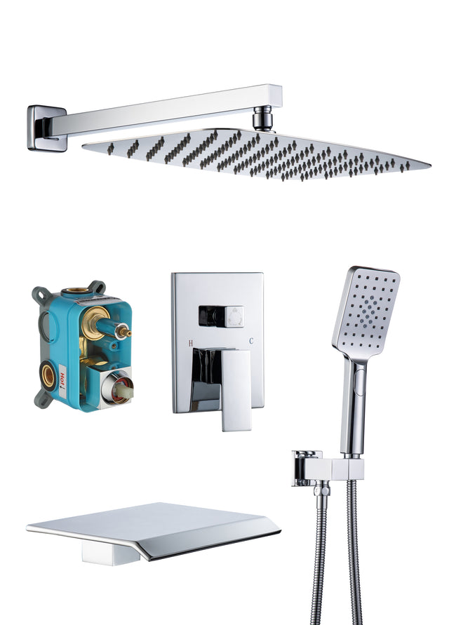 Shower Faucet Set 3-Function Bathroom Shower Fixtures with Waterfall Tub Spout Wall Mount 10 inch Rain Shower Head