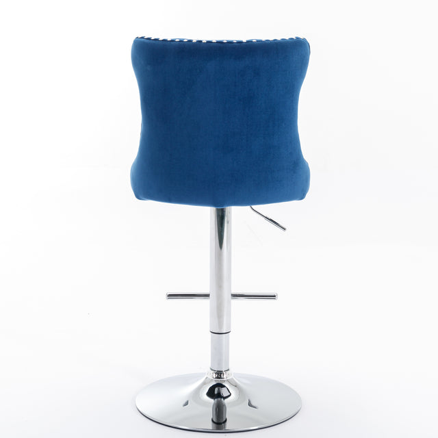 A&A Furniture,Swivel Velvet Barstools Adjusatble Seat Height from 25-33 Inch, Modern Upholstered Chrome base Bar Stools with Backs Comfortable Tufted for Home Pub and Kitchen Island（Blue,Set of 2）