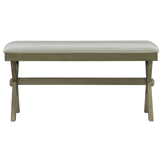 TOPMAX Farmhouse Rustic Wood Kitchen Upholstered  Dining Bench,Gray Green