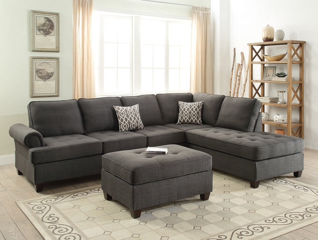 Cocktail Ottoman Dorris Fabric Ash Black Color W Tufted Seats Ottomans