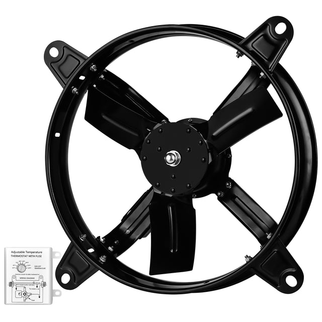 HealSmart 16 Inch Mount Fan Attic Gable Ventilator with Adjustable Temperature Thermostat, 2065 CFM, Black