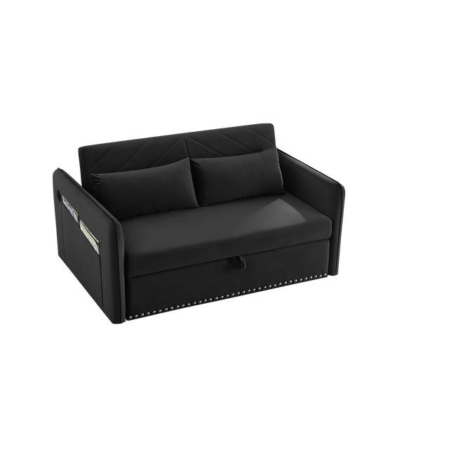 Pull-out sofa sleeper, 3-in-1 adjustable sleeper with pull-out bed, 2 lumbar pillows and side pocket, soft velvet convertible sleeper sofa bed, suitable for living room bedroom.