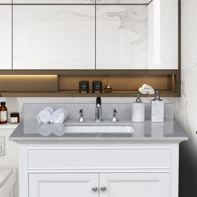Montary 31" carrara gray engineered stone vanity top backsplash