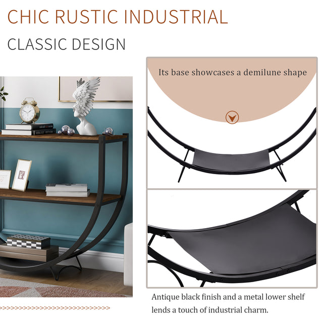 TREXM Rustic Industrial Design Demilune Shape Textured Metal Distressed Wood Console Table (Brown)