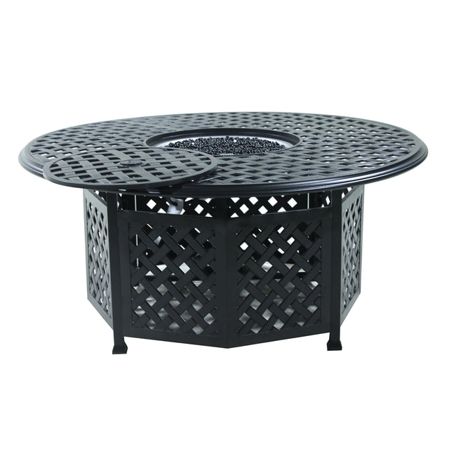 53" Round Aluminum Propane Gas Firepit Table, Espresso Brown