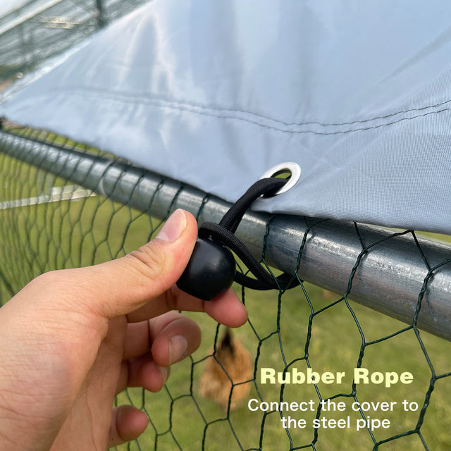 Metal Large Chicken Coop Walk-in Poultry Cage Large Chicken Run Flat Shaped Cage with Waterproof Anti-UltravioletCover, 1.26" Diameter Tube (9.8' L x 6.6' W x 6.4' H)